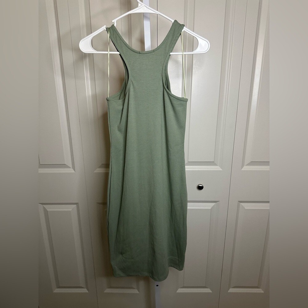 Ribbed Racerback Bodycon Dress Olive Green Sleeveless Tank Style - Picture 4 of 5